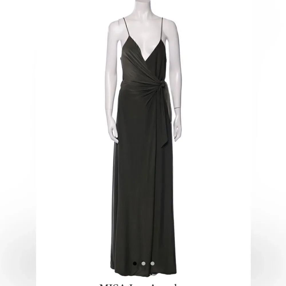 Miss Los Angeles Black waist tie V neck maxi dress XS NWT